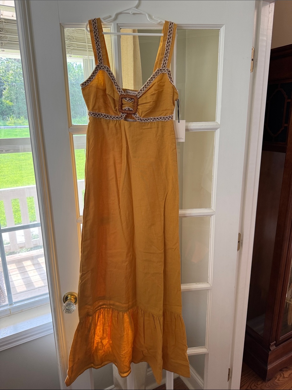 Sincerely Jules Mustard Yellow Embroidered Trim Sundress size small NWT